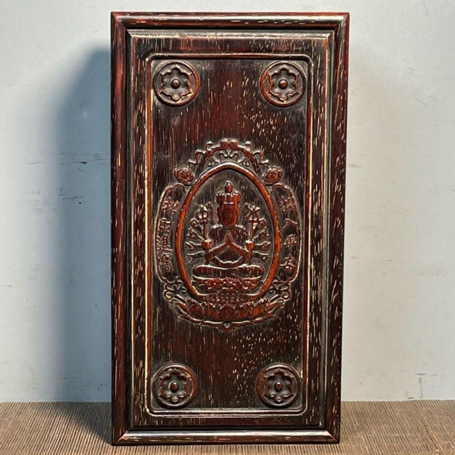 Vintage Bloodwood Rectangular Storage Box, Hand Carved Thousand-Hand Kwan Yin Relief, Chinoiserie Keepsake Box For Sale In Los Angeles - Image 6 of 9