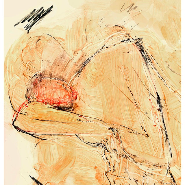 2020s Apricot-Salmon Color Reclining Figure Painting in Textured Form on Paper For Sale - Image 5 of 6