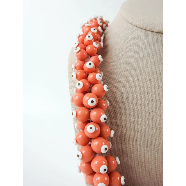 Mid-Century Modern Vintage Handmade Salmon & White Beaded Statement Necklace For Sale - Image 3 of 6