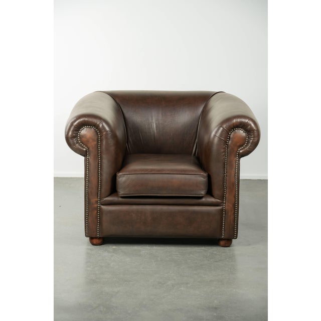 Chesterfield Sofa and Chair in Cowhide Leather, Set of 2 For Sale - Image 15 of 18