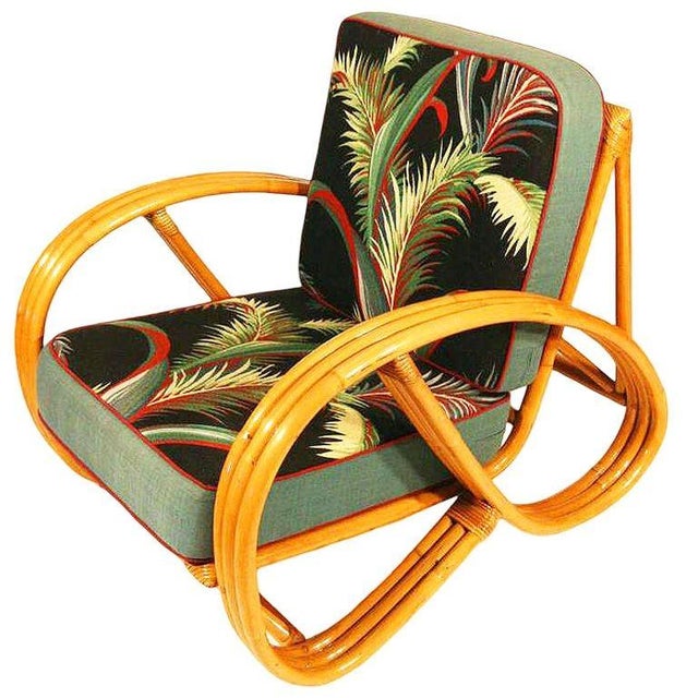 Restored Mid-Century 3-Strand 3/4 Round Pretzel Arm Rattan Lounge Chair, Pair For Sale - Image 4 of 5