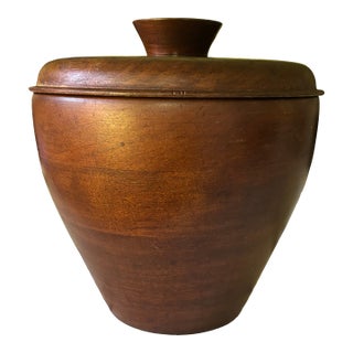Mid-Century Danish Teak Wood Ice Bucket With Opal Glass Liner For Sale