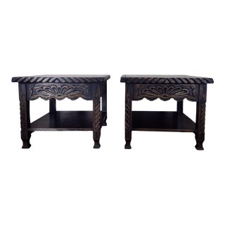 20th Century Hand Carved Wood Side Tables Pair Signed by Maestro Elidio Gonzales 1968 For Sale