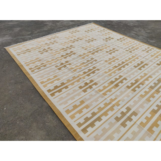 Textile Handmade Cotton Natural Vegetable Dyed Reversible Yellow Marianne Rug - 10'x14' For Sale - Image 7 of 12