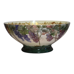 Antique Victorian Hand Painted Limoges Extra Large Center Punch Bowl Grape Vine Fruit Lover