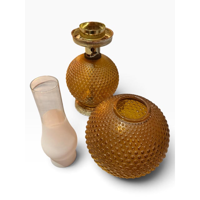 Vintage Amber Hobnail Double-Globe Gone With the Wind Parlor Lamp For Sale - Image 4 of 5