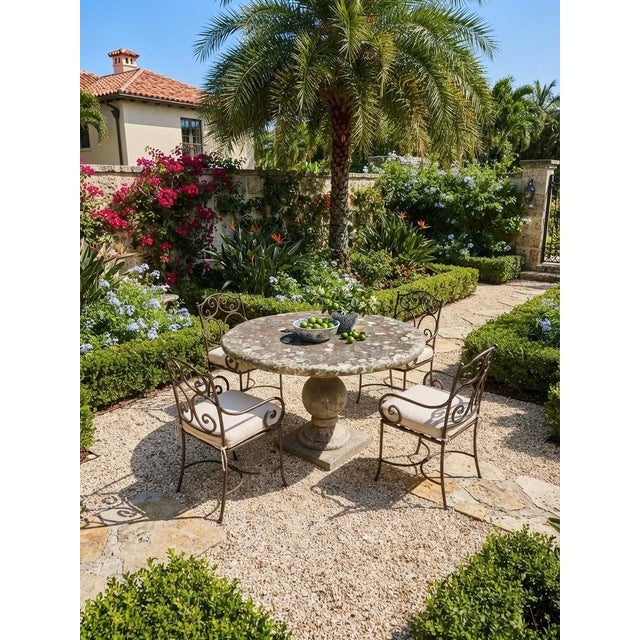 Vintage Weathered Cast Stone Garden Bistro Table For Sale - Image 12 of 12