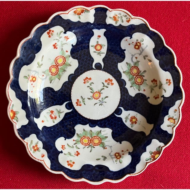 Antique 18th century English Georgian first period Worcester porcelain blue scale plate, circa 1770. Decorated with...