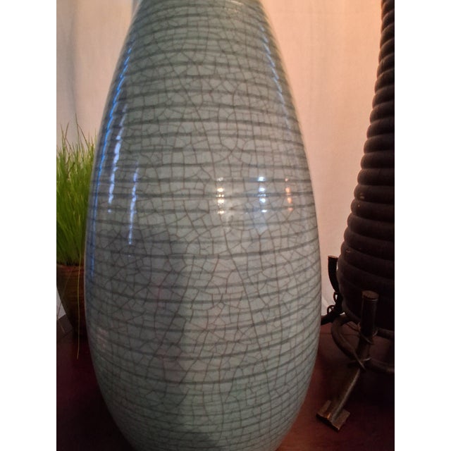 Traditional F-005 I Artisans' Choice: Portuguese Crackle-Glazed Sage Vessel From a Private Studio For Sale - Image 3 of 7