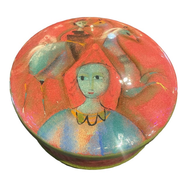 1960s Mid-Century Modern Ceramic Lidded Box by Polia Pillin Great Color & Horse For Sale