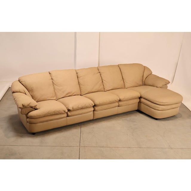 High Quality Italian Made Leather Sectional Sofa Featuring A Right Facing Chaise, Back Cushions, Plush Seat Cushions, And...