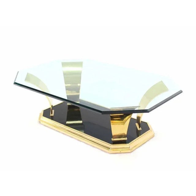 Brass Mid Century Modern Brass Leaf Motif Base & Glass Top Rectangular Coffee Table For Sale - Image 8 of 10