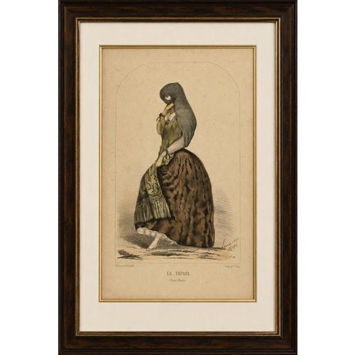 Original antique costume print "la tapada" of lima, peru by a.a. Bonnaffé, 1855 : an original antique lithograph titled...