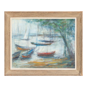 Illegibly Signed Sailboat Scene Oil on Canvas