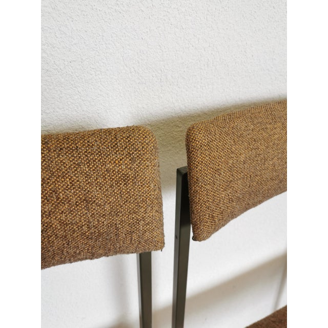 Vintage Industrial Black Metal School Chairs with Brown Fabric Seats, 1970s, Set of 4 For Sale - Image 12 of 18