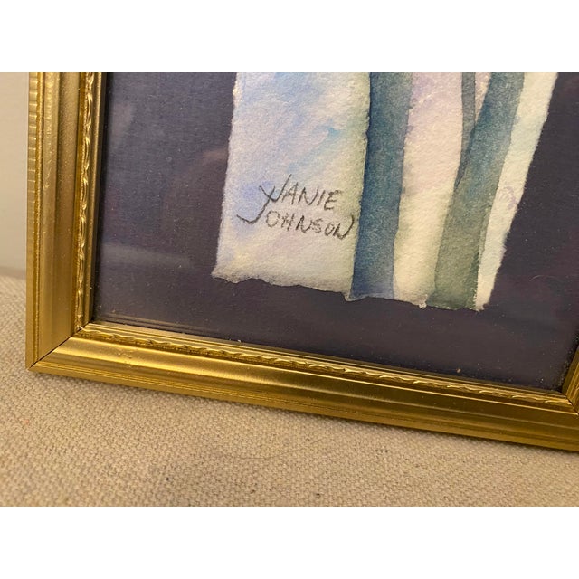 Purple Iris by Janie Johnson Original Watercolor Framed Approx overall size 6 x 12 x 1/2" framed