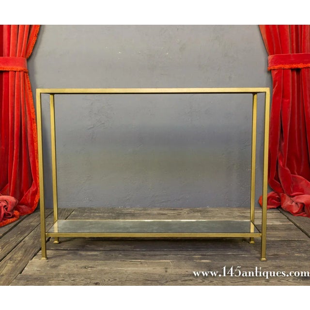 Gold Finish Iron Console Table With Antiqued Mirror Shelves For Sale - Image 4 of 9