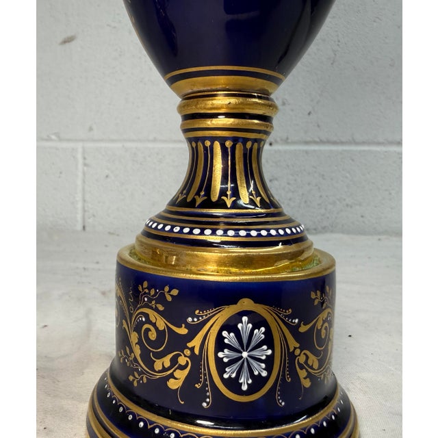 Antique Hand Painted Royal Vienna Porcelain Cobalt Gold Lidded Vase Mini Urn For Sale In New York - Image 6 of 16