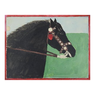 1940s Outsider Folk Art Black Horse Painting For Sale