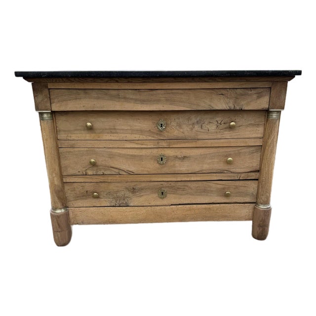 19th Century French Empire Walnut Bleached Marble Top Chest of Drawer / Commodes For Sale