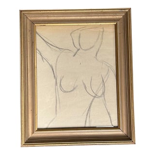 1940’s Original Abstract Female Nude Charcoal Study Drawing For Sale