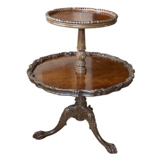Antique Two-Tier Pie Crust Side Table With Carved Claw Feet For Sale