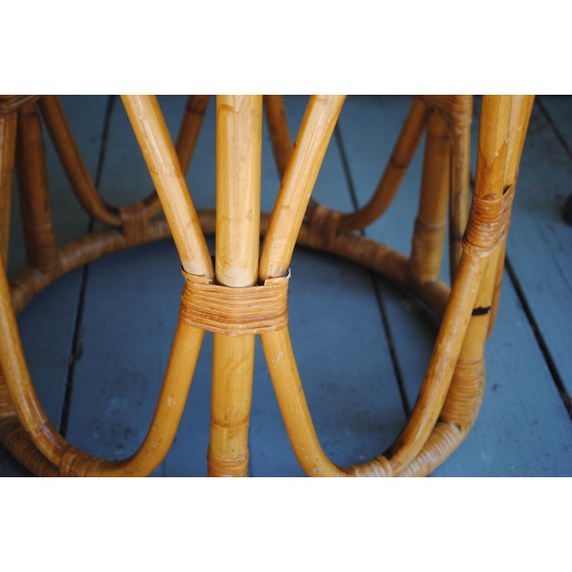 Mid 20th Century Mid Century Round Drum Bamboo Wicker Top Accent Table For Sale - Image 5 of 9