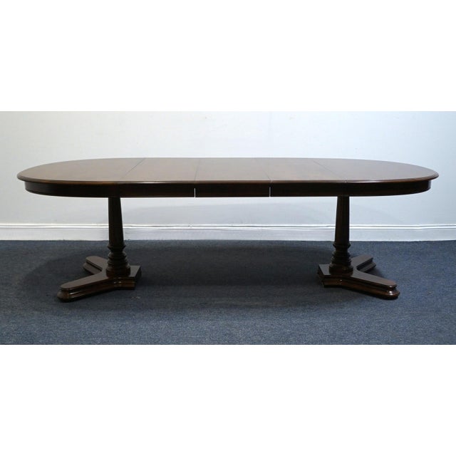 ETHAN ALLEN Classic Manor Collection 98" Oval Double Pedestal Dining Table 15-6034 29.5" High 53" Wide 42" Deep 3 Leaves:...