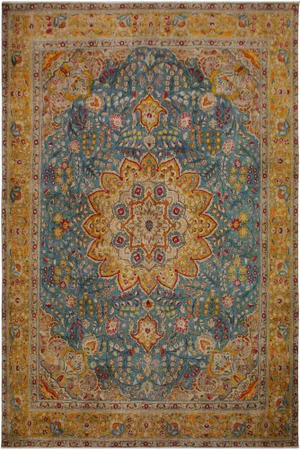1990s Shabby Chic Vintage Hand Painted Wool Rug - 9′8″ × 12′4″