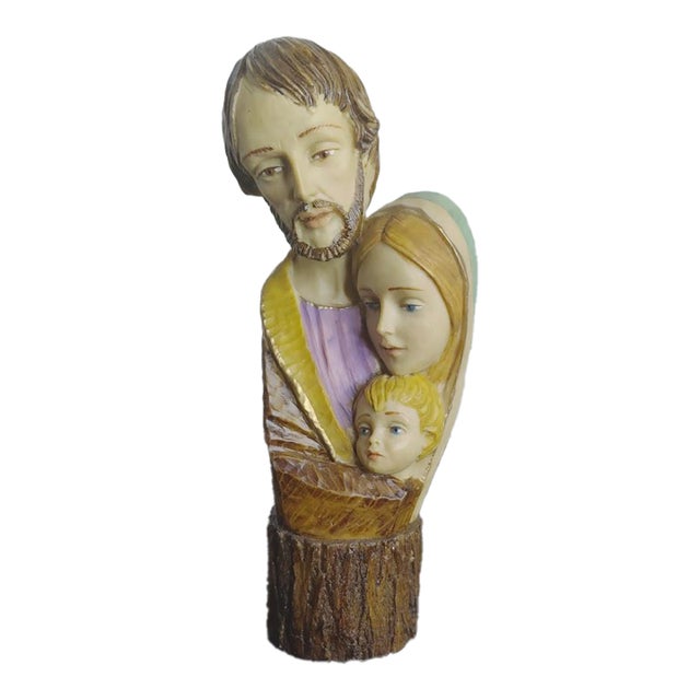 Vintage Holy Family Carved Statue Figure Attributed to Anri Italy Hand-Painted Christmas Religious For Sale