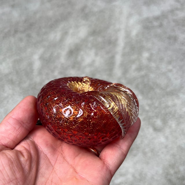 Design Plus Gallery presents an Art Glass Sculpture of the Golden Apple. This is likely vintage Italian Murano...