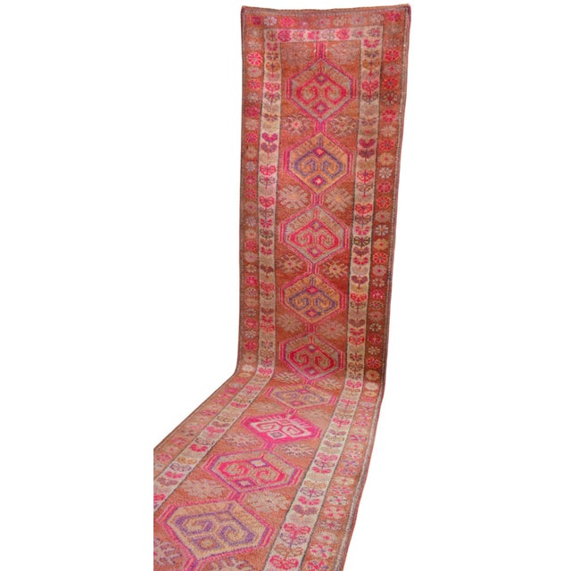 Hand-Knotted Turkish Runner Rug. Extra Long Hallway Rug Stair Runner - 2′7″ × 16′ For Sale - Image 6 of 15