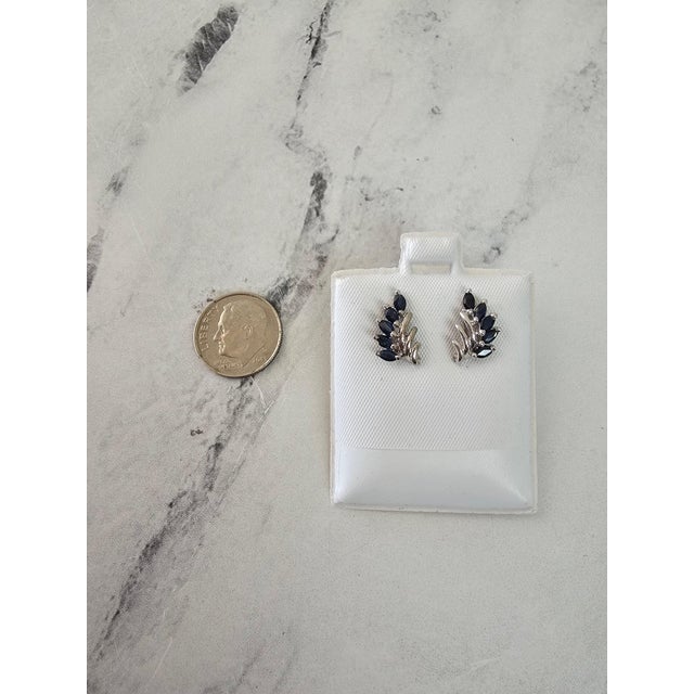 Contemporary Sapphire Marquise Cluster Earrings 14k White Gold, 2 Pieces For Sale - Image 3 of 3