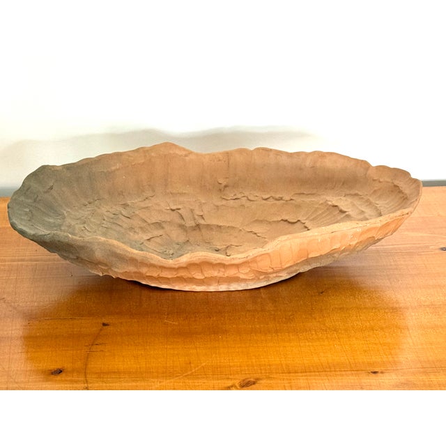 Large handmade terracotta oval centerpiece bowl with an organic raw Brutalist form. No maker's mark. Looks beautiful...