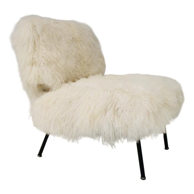Ivory Vintage Mongolian Goat Fur Coating Armchair, 1970s For Sale - Image 8 of 8