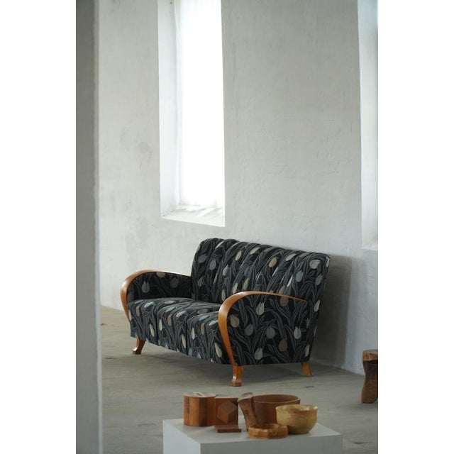 Danish Art Deco 3-Seater Sofa in Elm with Floral Upholstery, 1940s For Sale - Image 13 of 18