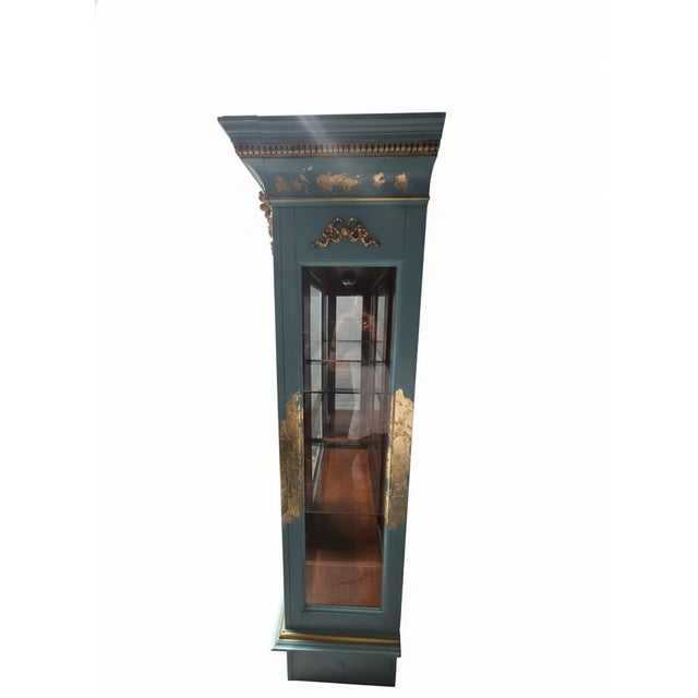 Sky Blue "The Blue Duchess" Hand Painted Neoclassical Display Armoire, China Hutch For Sale - Image 8 of 16