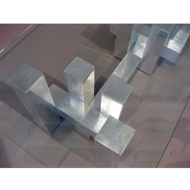 1960s Cityscape Aluminum Base Glass Rectangle Top Rounded Corners Coffee Table For Sale - Image 9 of 9