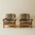 Solid Oak Danish Lounge chairs from the 1970's with wool upholstered cushions. These sturdy and impressive chairs show the...