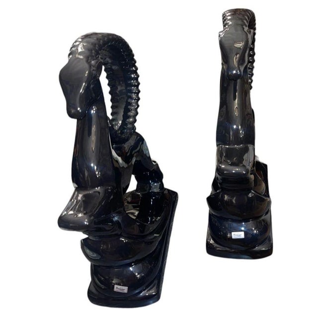 Late 20th Century Pair of Royal Haeger Glossy Black Gazelle Sculptures. u.s.a. Late 20th Century. For Sale - Image 5 of 11