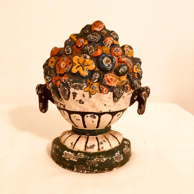 Antique Cast Iron Bouquet Flowers Door Stop For Sale - Image 4 of 4