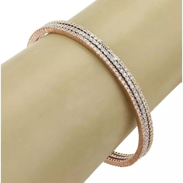 Metal Elegant 14k Tricolor Gold 5.25ctw Diamond Set of 3 Bangles For Sale - Image 7 of 7