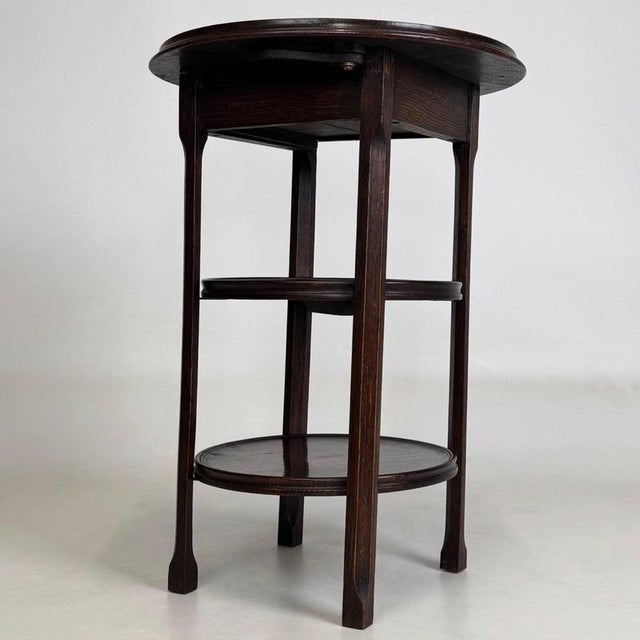 Wood Antique English Edwardian Oak Round Side Table, 1900s For Sale - Image 7 of 13