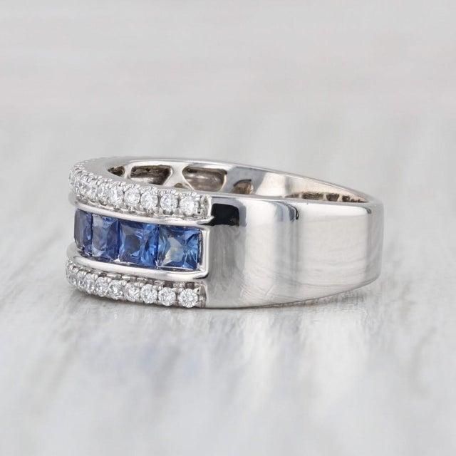 2010s 1.65ctw Blue Sapphire Diamond Ring 14k White Gold Size 4.25-4.5 Wedding Band For Sale - Image 5 of 8