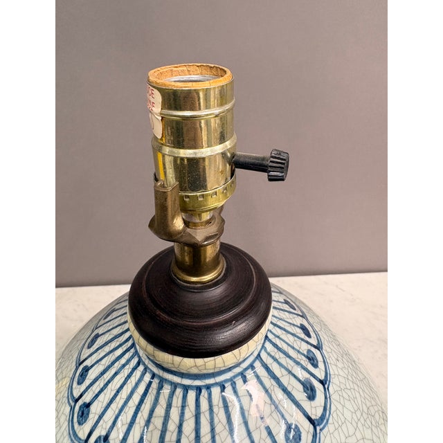 Late 20th Century Large Vase Crackle Glaze Hand Painted Pottery Lamp For Sale In New York - Image 6 of 10