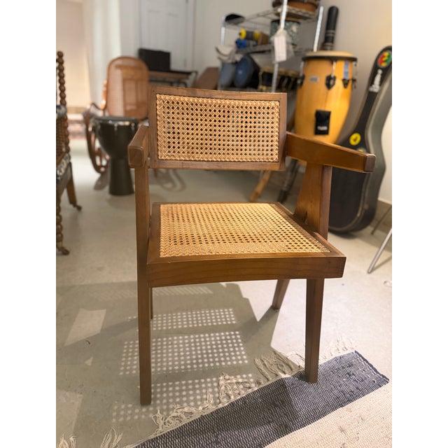 Vintage Teak & Cane Chandigarh-Style Armchair, Pierre Jeanneret Style For Sale - Image 14 of 14