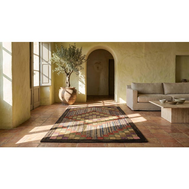 Magnificent Multicolored With Tridimensional Symmetric Design Antique American Hooked Rug For Sale - Image 12 of 14
