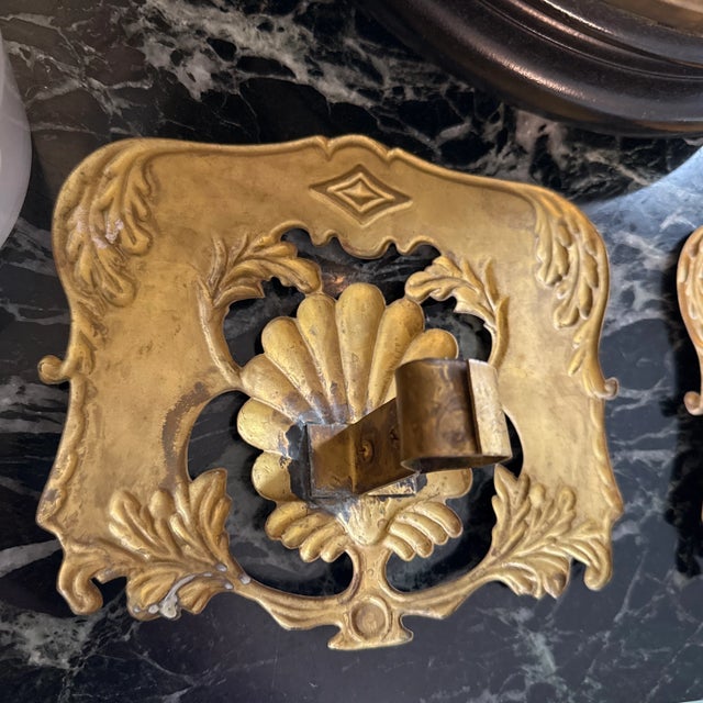 Pair - Brass Candle Shade With Embossed Shell For Sale - Image 4 of 4