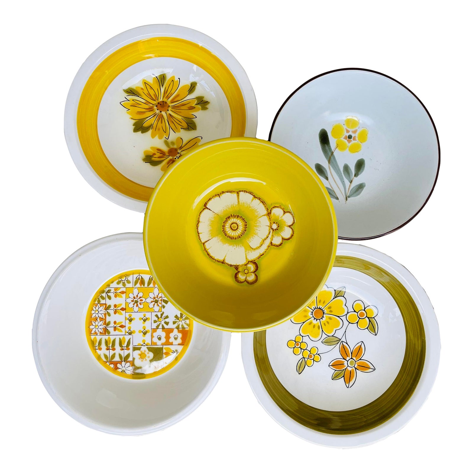 Vintage Mismatched Set of 5 Floral Stoneware Cereal Bowls Chairish