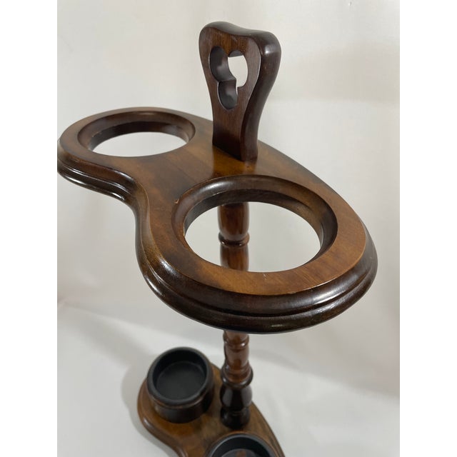 1980s Vintage 1980s Walnut Double Umbrella Stick Stand For Sale - Image 5 of 17